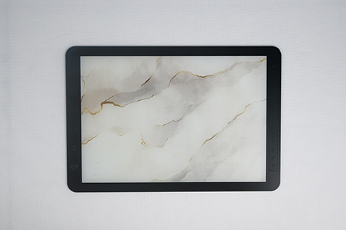 Marble-effect glass panel with decorative and elegant design